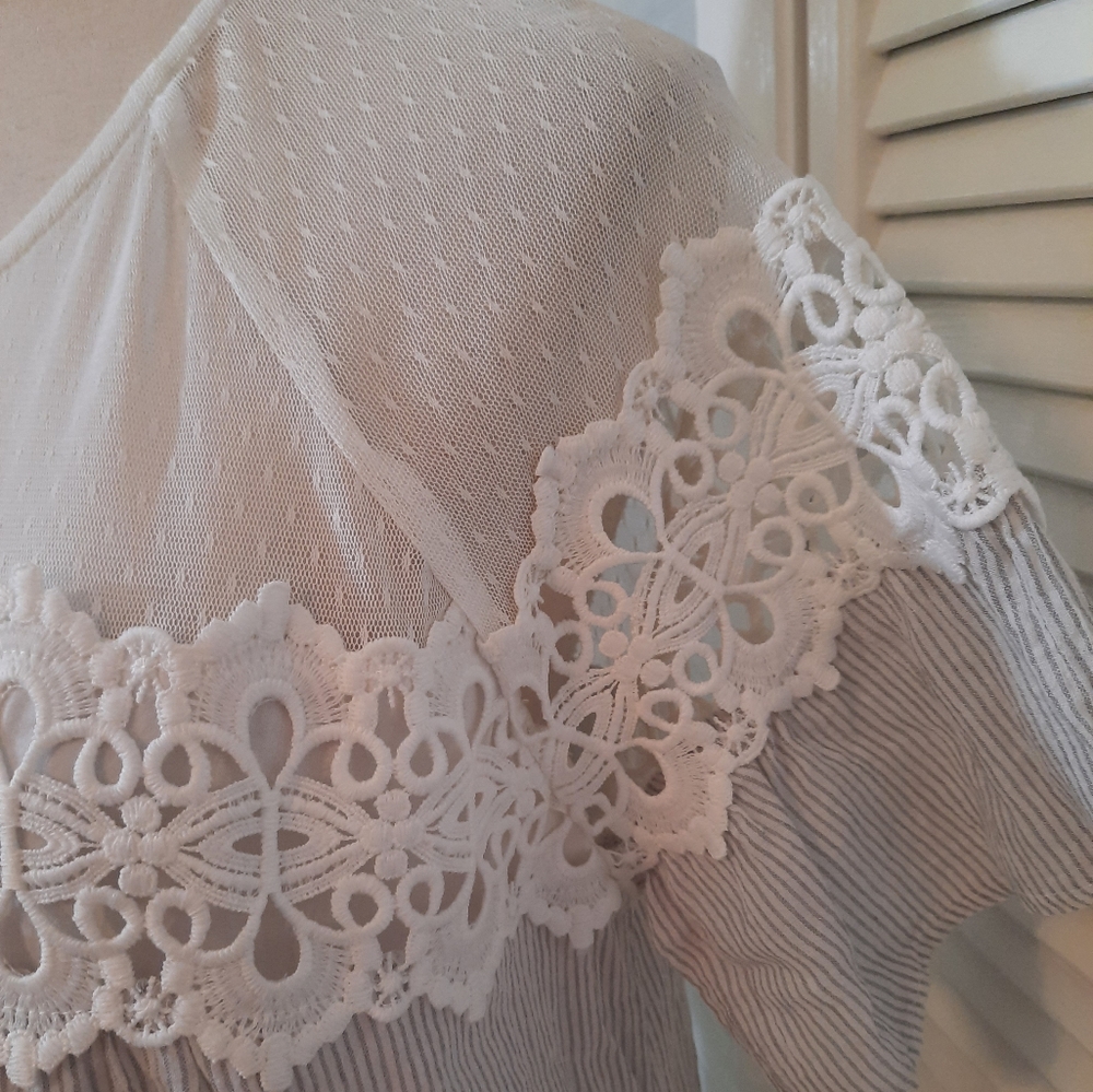 Hem & thread pinstripe aline cotton crochet lace dress Large *4 - Picture 3 of 7